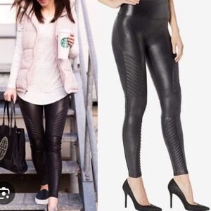 SPANX Women’s Faux Leather MOTO Leggings Black Size Medium Shiny Stretch